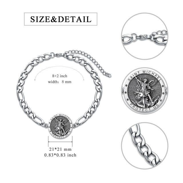 Sterling Silver Saint Michael Curb Chain Pendant Bracelet with Engraved Word for Men-4