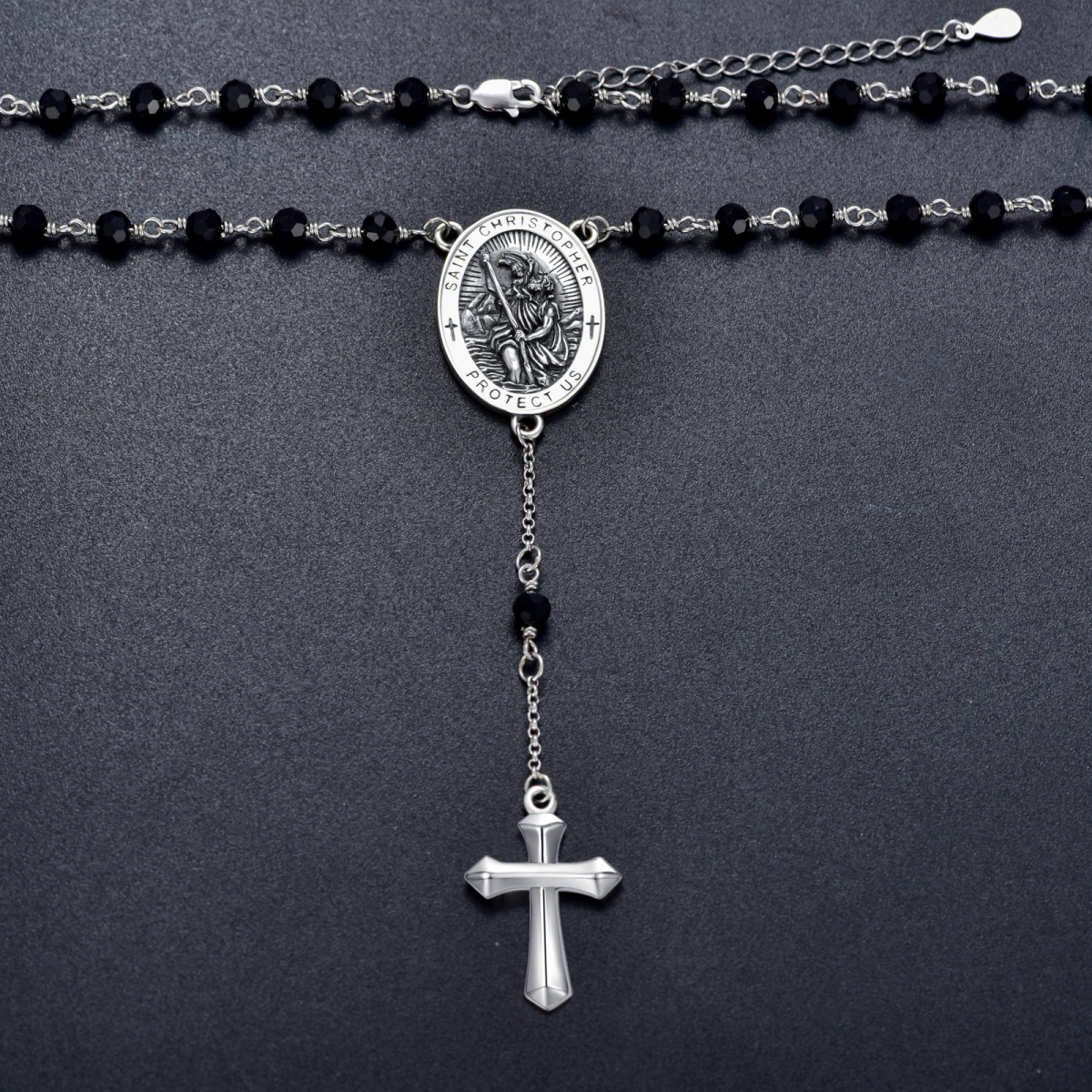 Cruz de cristal de plata de ley y San Cristóbal Collar en Y no ajustable con palabra graba-5