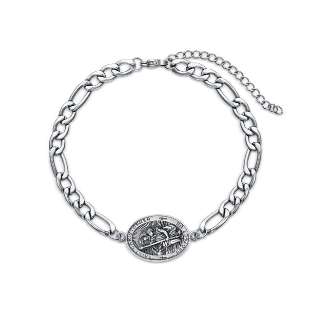 Bracelet en argent sterling avec pendentif Saint-Christophe et mot gravé pour hommes-0