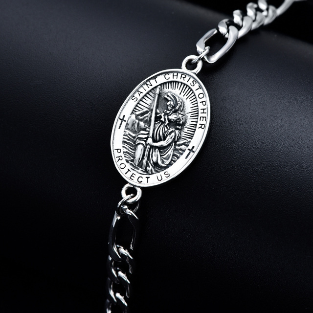 Sterling Silver Saint Christopher Pendant Bracelet with Engraved Word for Men-3