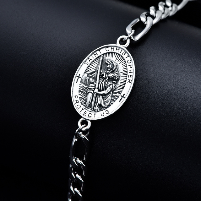 Pulsera colgante de plata de ley San Cristóbal con palabra grabada para hombre-3