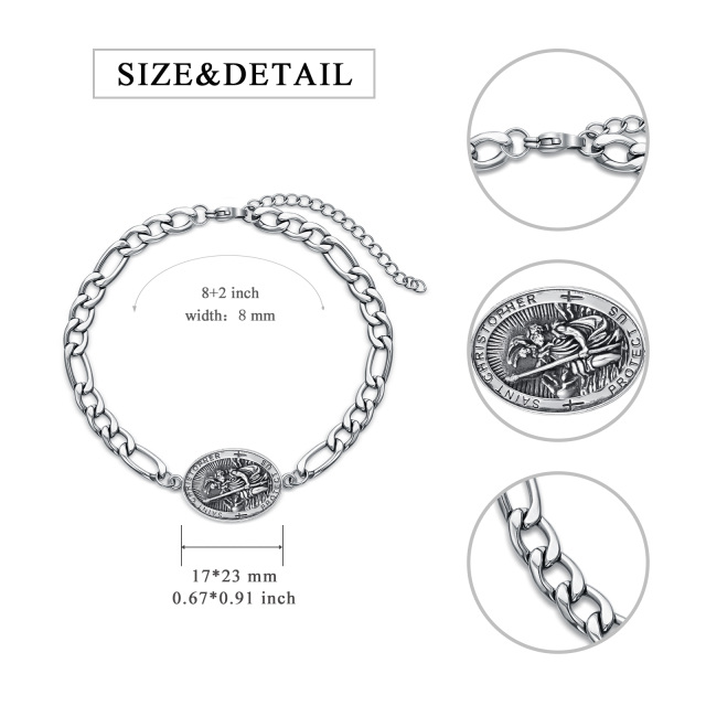 Sterling Silver Saint Christopher Pendant Bracelet with Engraved Word for Men-5