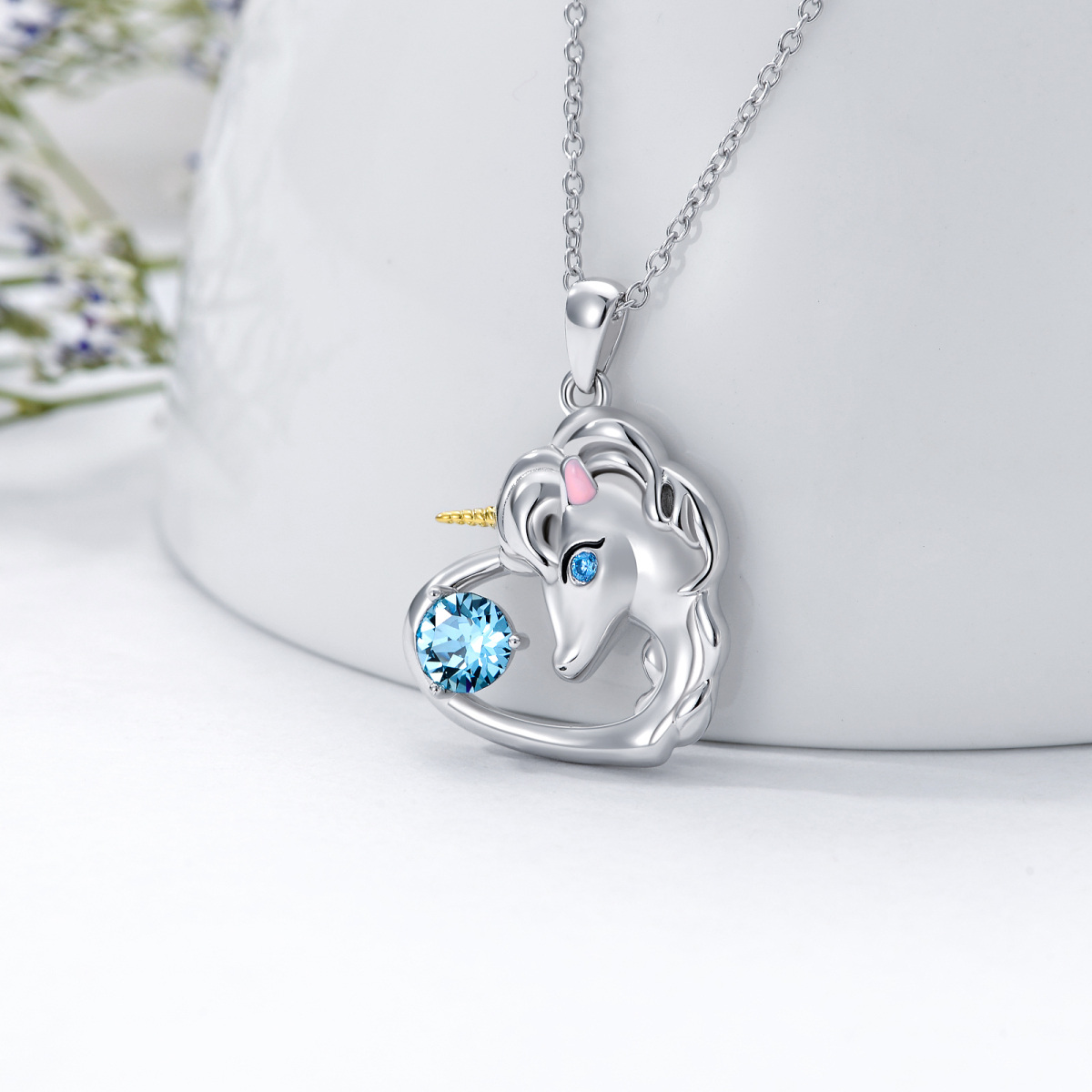 Collier en argent sterling avec pendentif coeur et licorne en zircon cubique-4