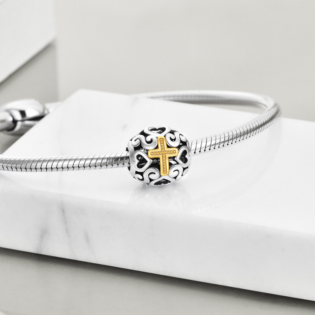 Kreuz-Charm für Armbänder 925er Sterlingsilber Durchbrochene Goldkreuz-Perle für Anhänger Halskette Christlicher Schmuck Religiöse Geschenke für Frauen Männer-1