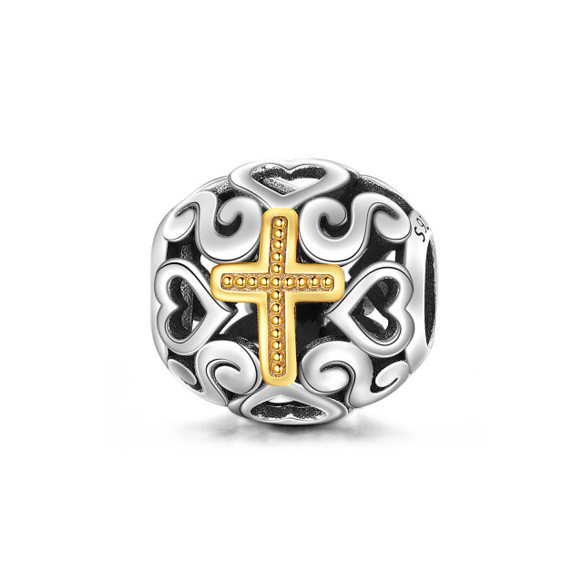 Cross Charm for Bracelets 925 Sterling Silver Openwork Gold Cross Bead for Pendant Necklace Christian Jewelry Religious Gifts for Women Men-0