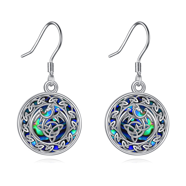 Sterling Silver Circular Shaped Abalone Shellfish Celtic Knot Drop Earrings-4