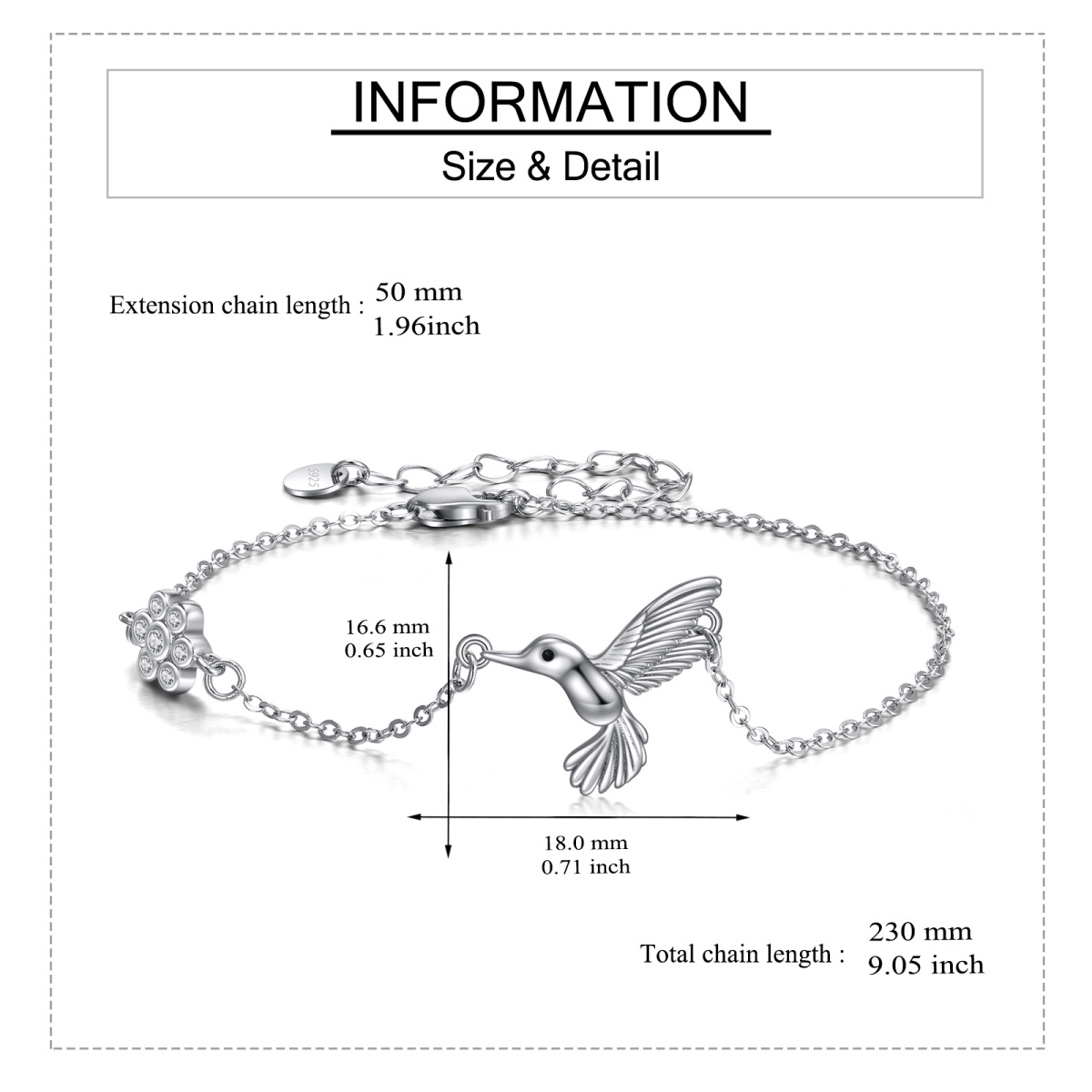 Bracelet en argent sterling avec pendentif colibri en zircon cubique-6