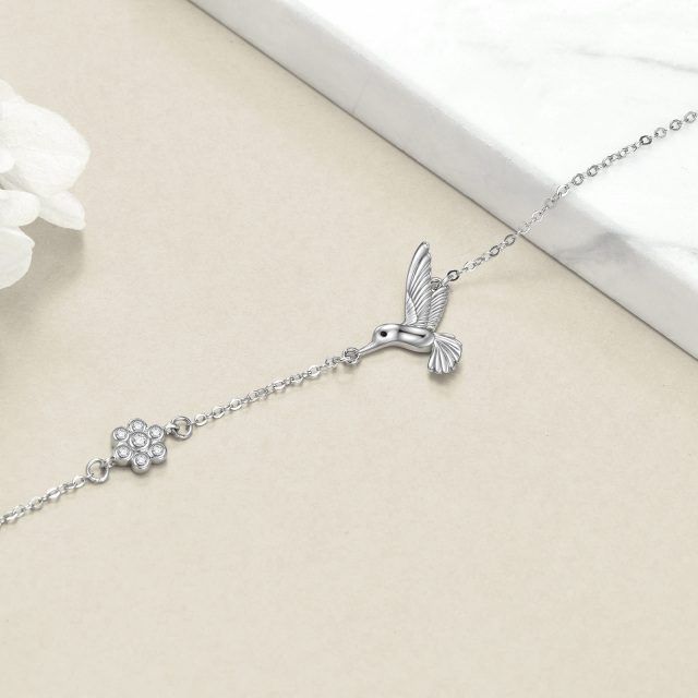 Sterling Silver Cubic Zirconia Hummingbird Pendant Bracelet-4