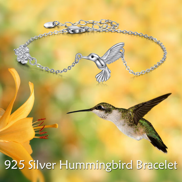Sterling Silver Cubic Zirconia Hummingbird Pendant Bracelet-2