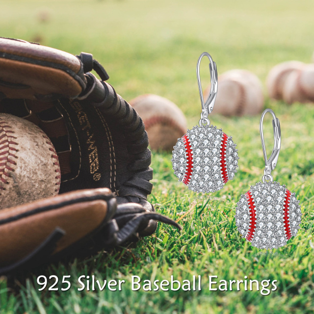 Sterling Silver Cubic Zirconia Baseball Lever-back Earrings-6