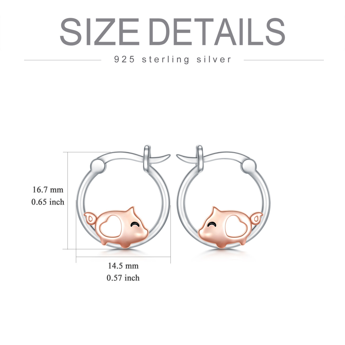Sterling Silver Two-tone Pig Hoop Earrings-5