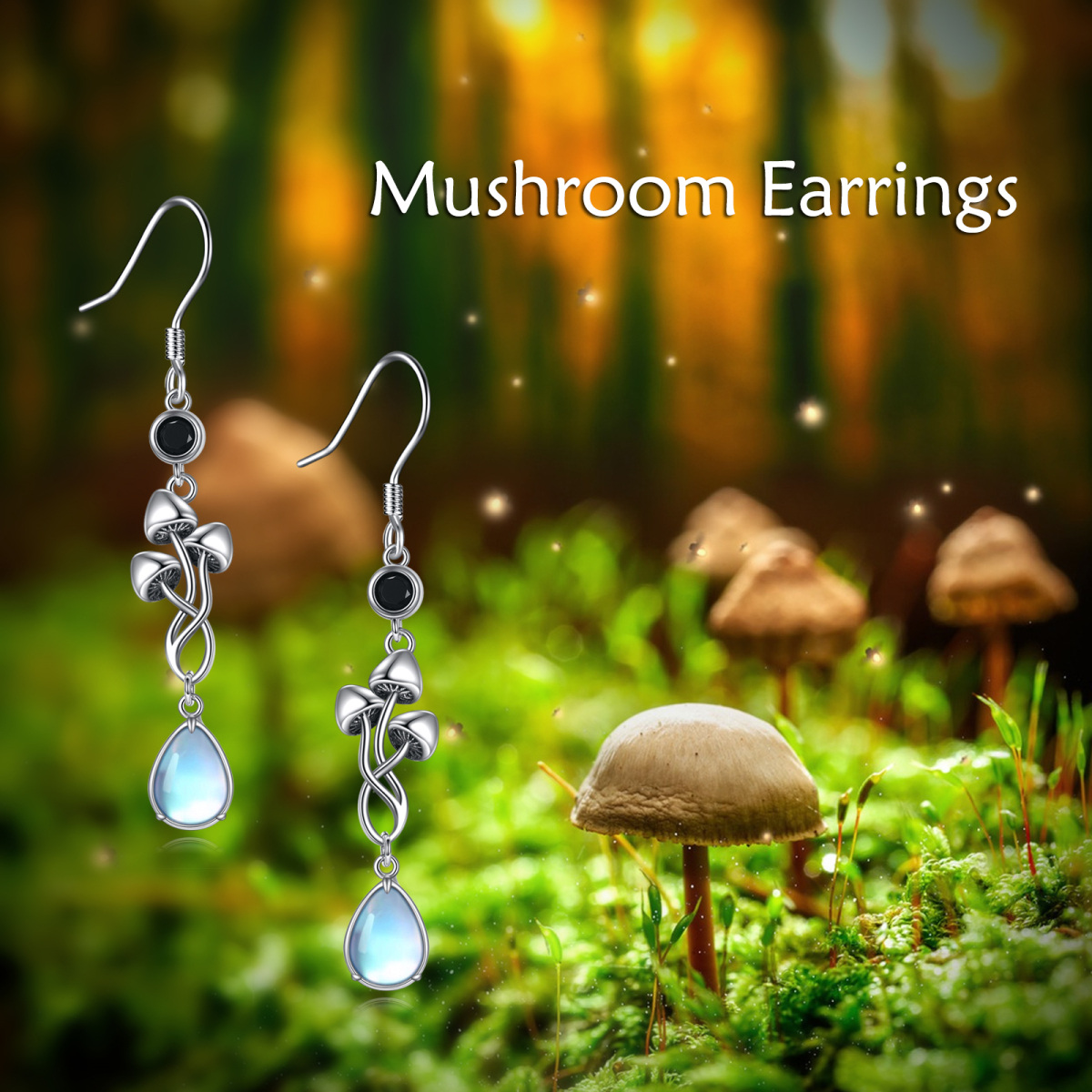Sterling Silver Cubic Zirconia & Moonstone Mushroom & Drop Shape Drop Earrings-6