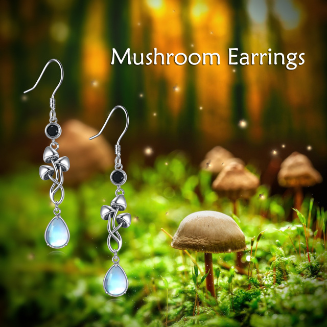 Sterling Silver Cubic Zirconia & Moonstone Mushroom & Drop Shape Drop Earrings-5