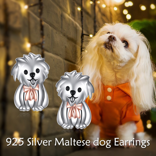 Sterling Silver Two-tone Dog Stud Earrings-6