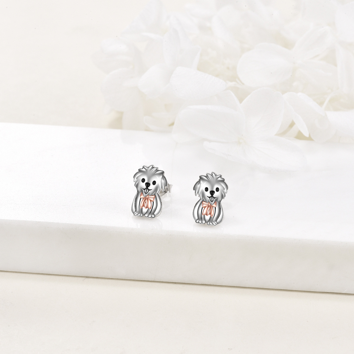 Sterling Silver Two-tone Dog Stud Earrings-4