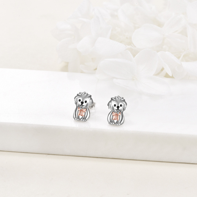 Boucles d'oreilles chien en argent sterling bicolore-4