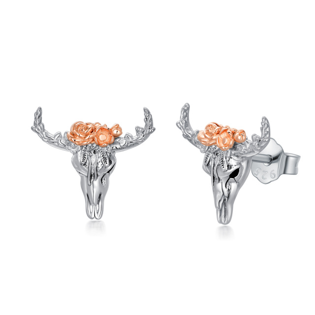 Sterling Silver Two-tone Highland Cow Stud Earrings-1