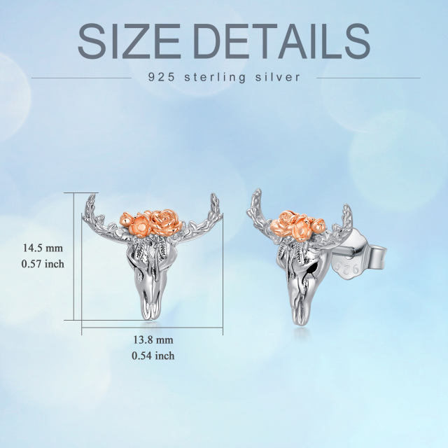 Sterling Silver Two-tone Highland Cow Head Flower Stud Earrings-5