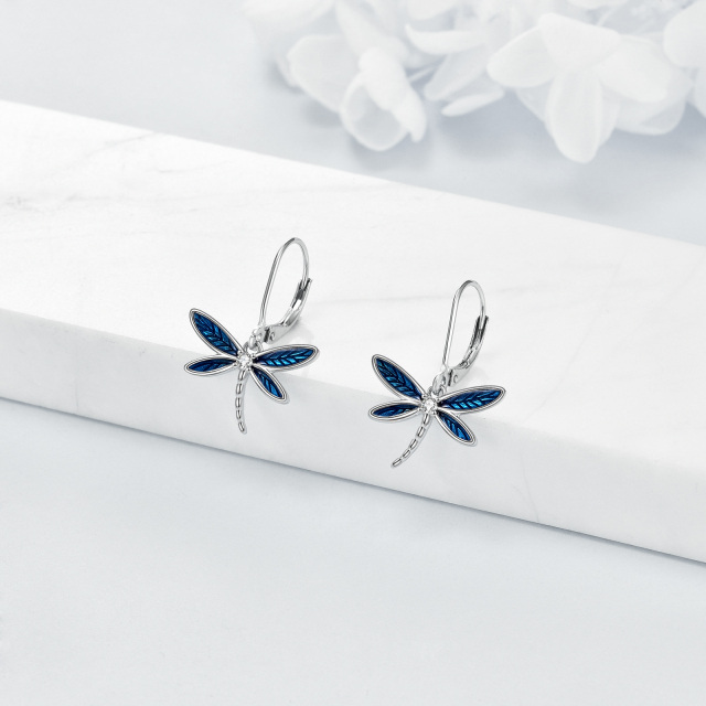Sterling Silver Cubic Zirconia Dragonfly Lever-back Earrings-3