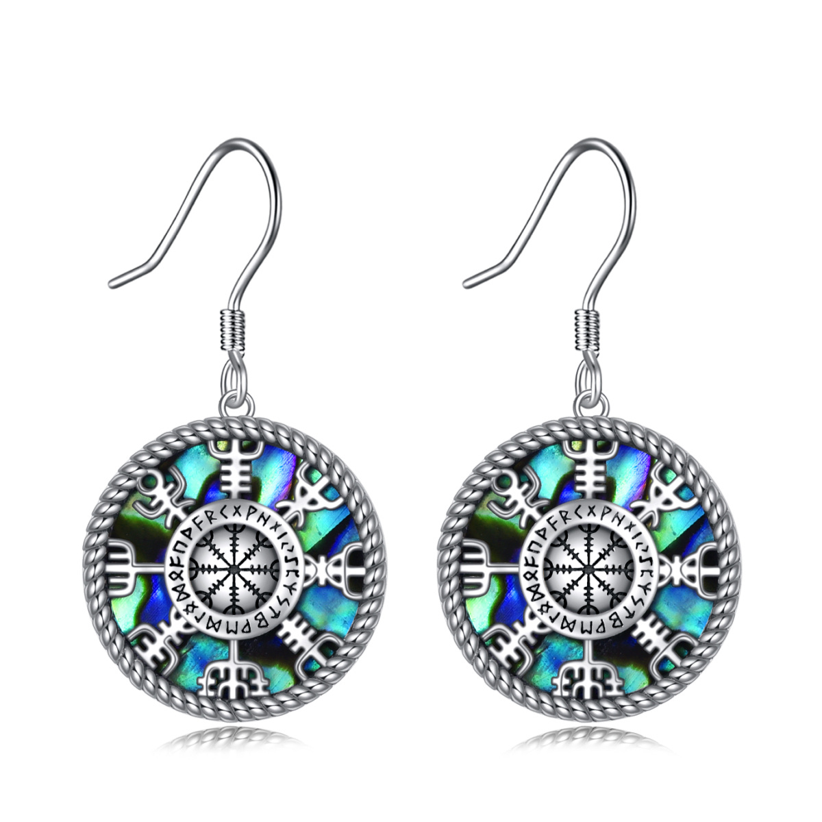 Sterling Silver Abalone Shellfish Compass Drop Earrings-1