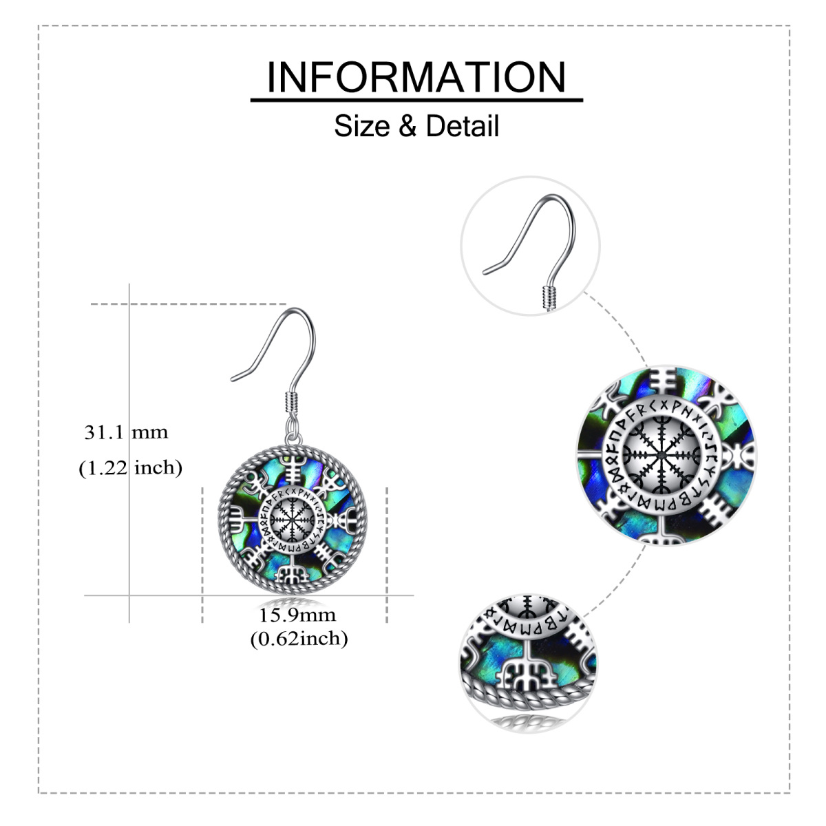 Sterling Silver Abalone Shellfish Compass Drop Earrings-5