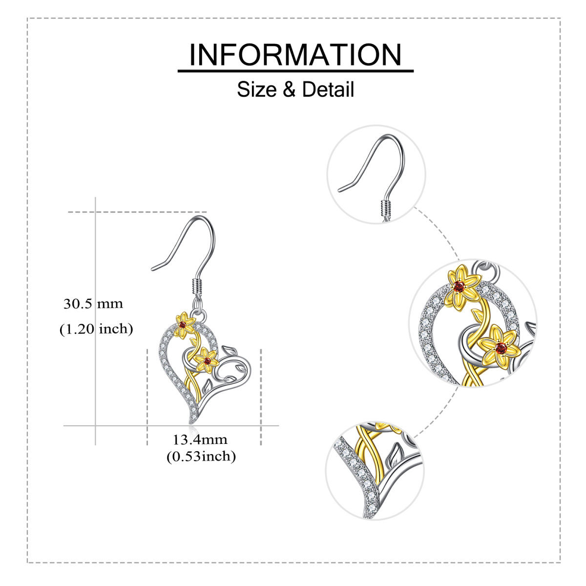 Sterling Silver Two-tone Circular Shaped Cubic Zirconia Daffodil Drop Earrings-6