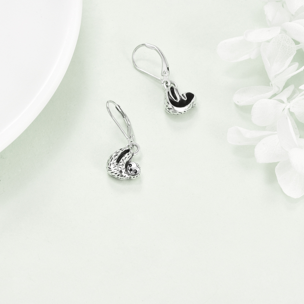 Sterling Silver Sloth Lever-back Earrings-4