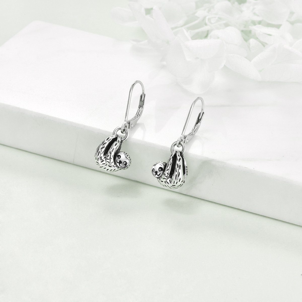 Sterling Silver Sloth Lever-back Earrings-3