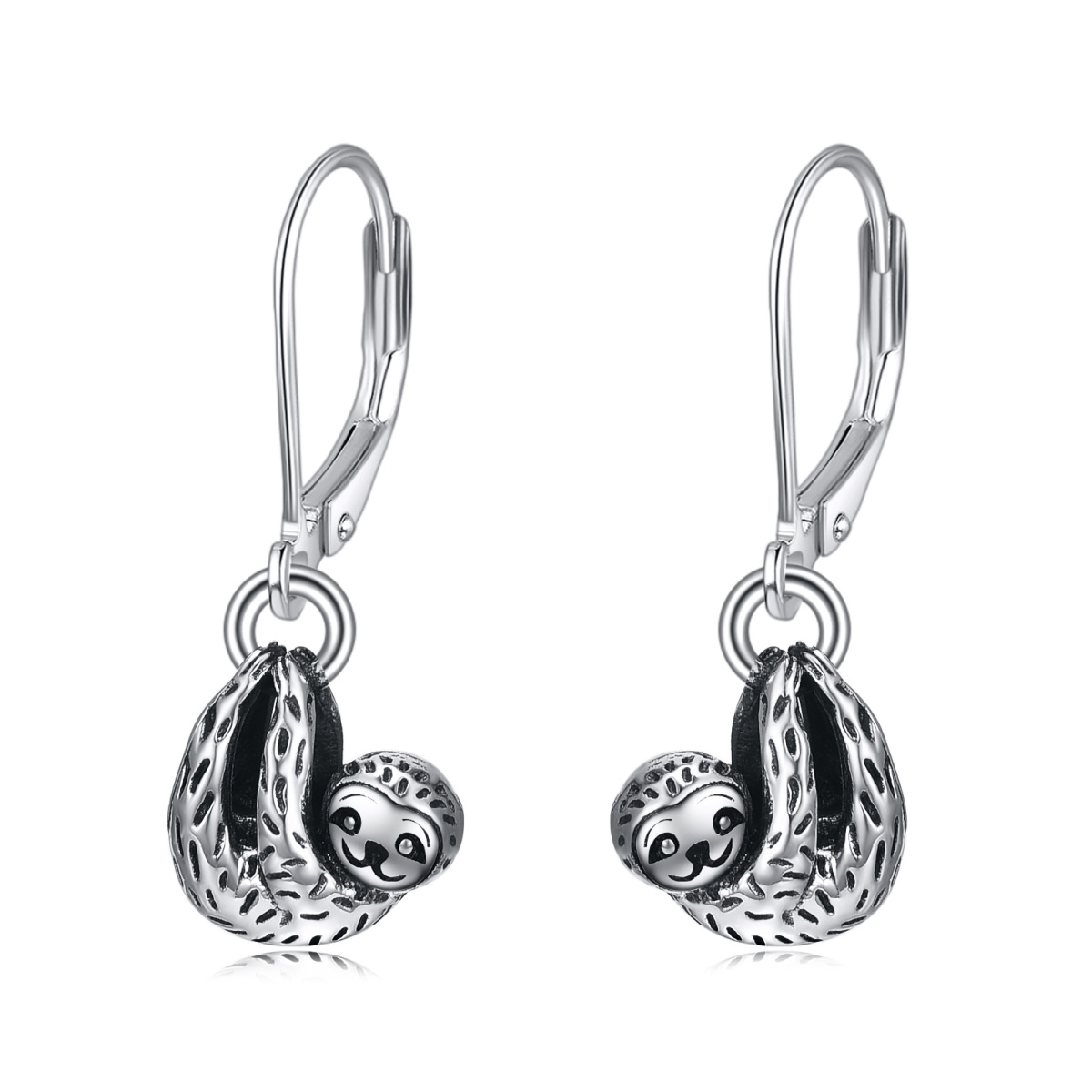 Sterling Silver Sloth Lever-back Earrings-1