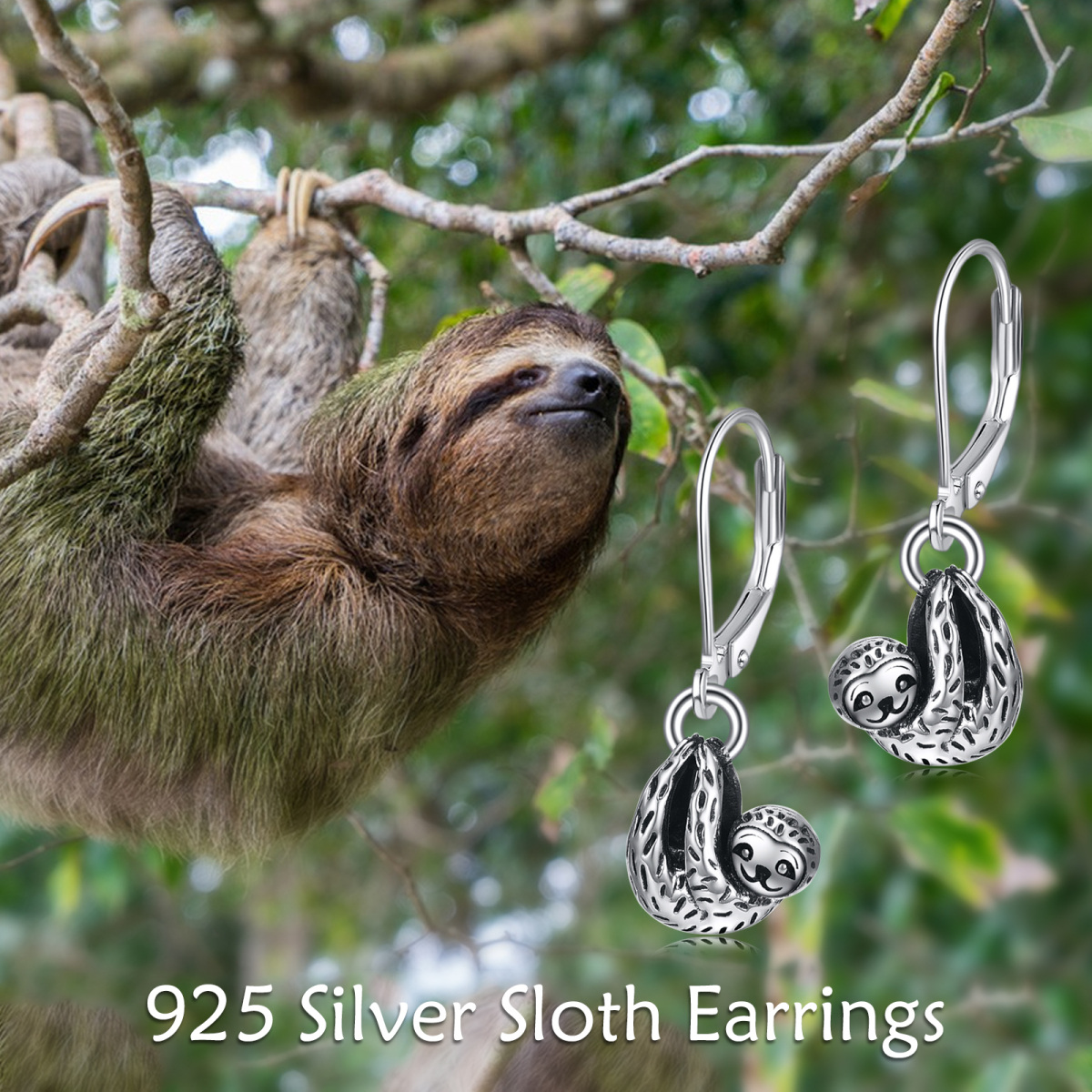 Sterling Silver Sloth Lever-back Earrings-6