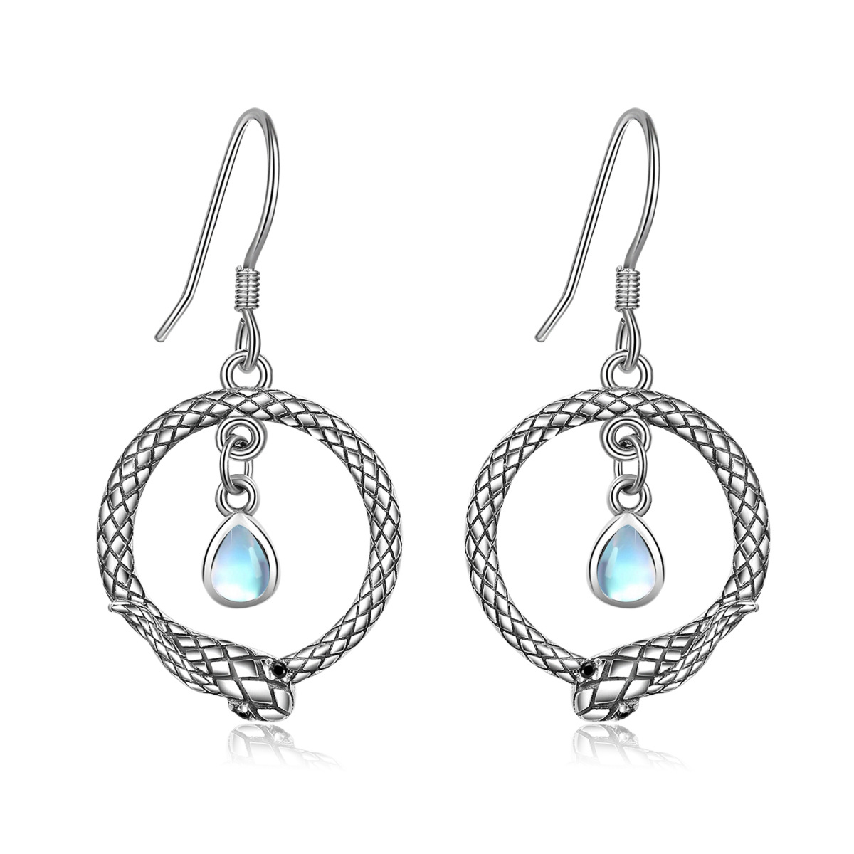 Pendants d'oreilles serpent en argent sterling et pierre de lune-1