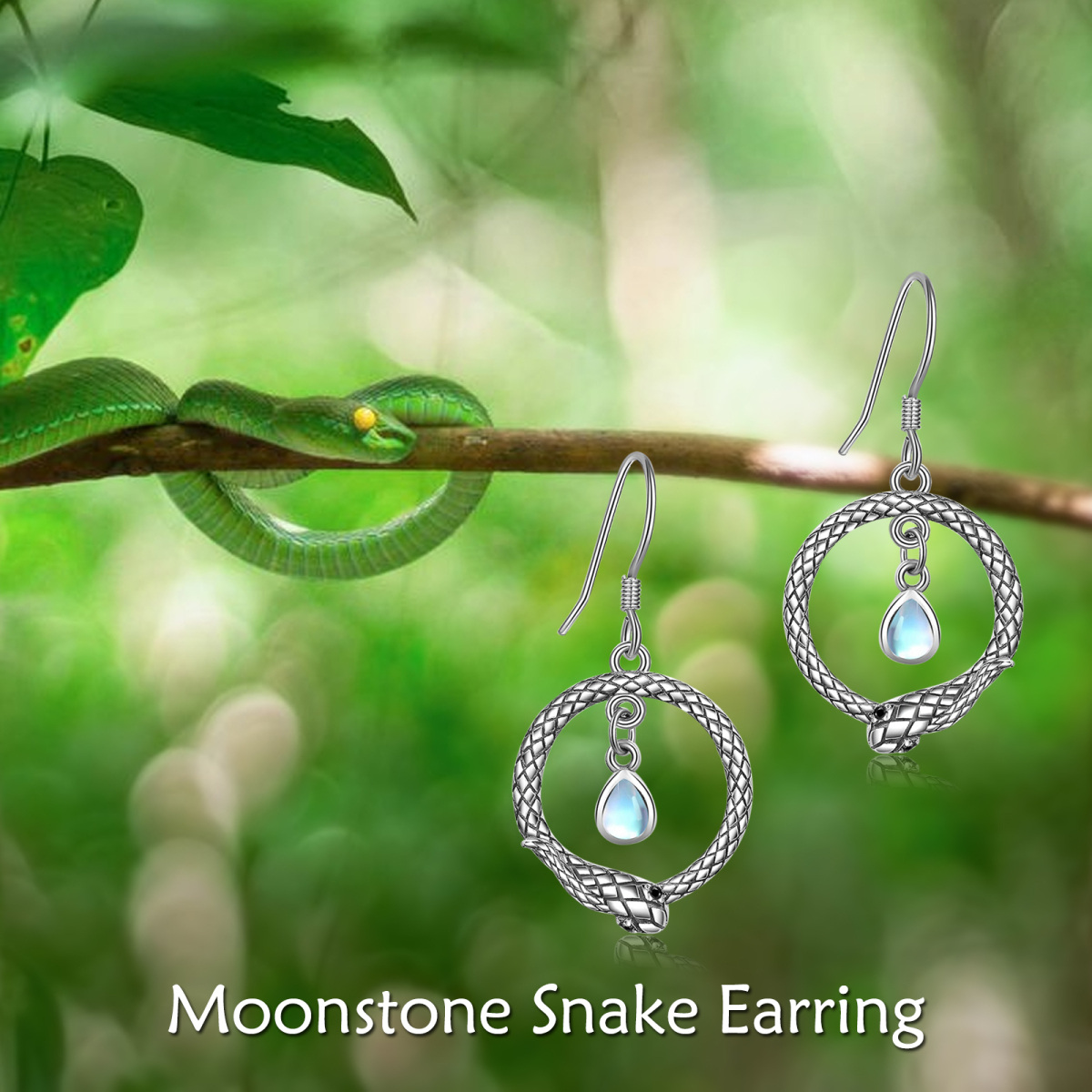 Pendants d'oreilles serpent en argent sterling et pierre de lune-6