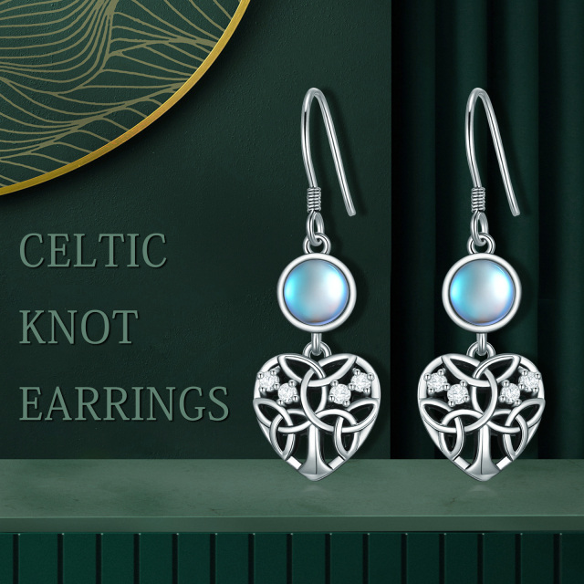 Boucles d'oreilles pendantes en forme de cœur en forme d'arbre de vie en argent sterling avec pierre de lune et oxyde de zirconium-4