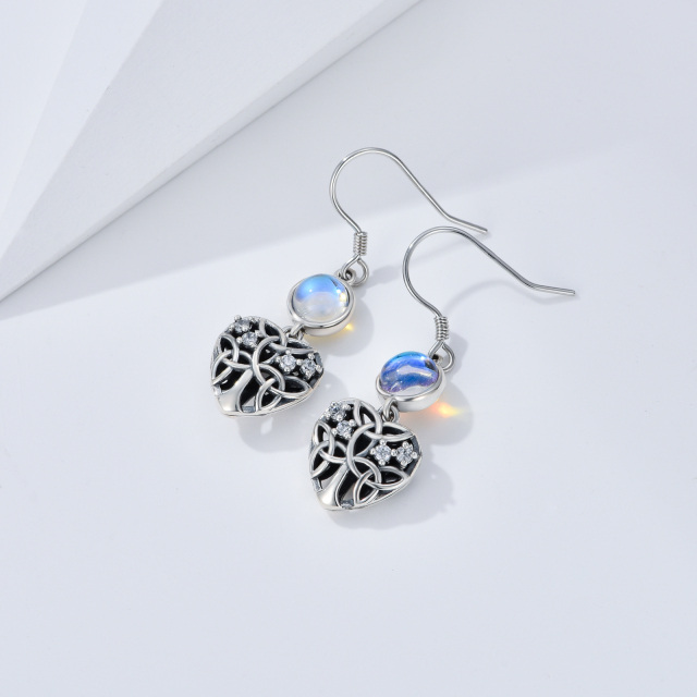 Boucles d'oreilles pendantes en forme de cœur en forme d'arbre de vie en argent sterling avec pierre de lune et oxyde de zirconium-3