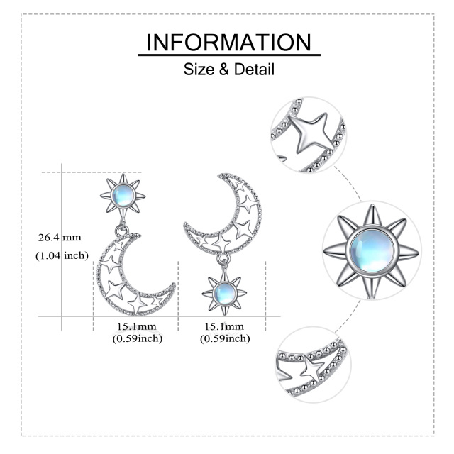 Sterling Silver Circular Shaped Moonstone Moon Drop Earrings-4