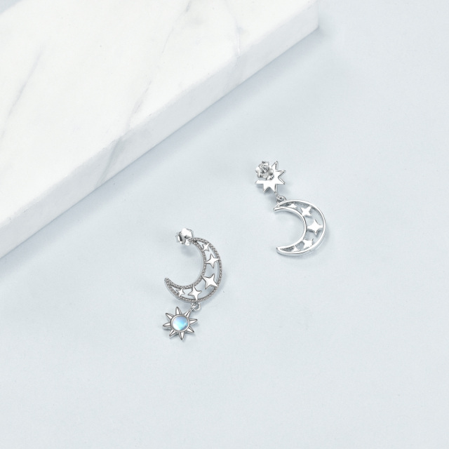 Sterling Silver Circular Shaped Moonstone Moon Drop Earrings-3