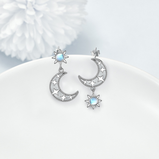 Boucles d'oreilles pendantes en forme de lune et pierre de lune en argent sterling-2