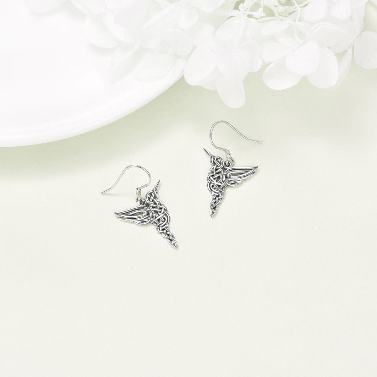 Sterling Silver Hummingbird & Celtic Knot Drop Earrings-4