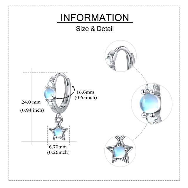 Sterling Silver Circular Shaped Moonstone Star Drop Earrings-4