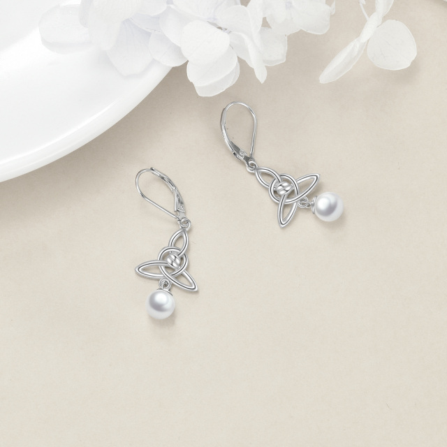 Boucles d'oreilles à nœud celtique en argent Sterling, coquille de perles, nœud triangulaire, boucles d'oreilles pendantes, bijoux cadeaux d'anniversaire pour femmes-1