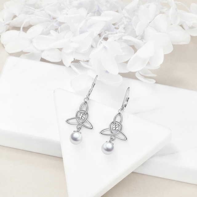 Boucles d'oreilles à nœud celtique en argent Sterling, coquille de perles, nœud triangulaire, boucles d'oreilles pendantes, bijoux cadeaux d'anniversaire pour femmes-2