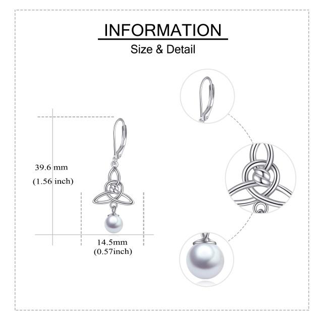 Boucles d'oreilles à nœud celtique en argent Sterling, coquille de perles, nœud triangulaire, boucles d'oreilles pendantes, bijoux cadeaux d'anniversaire pour femmes-3