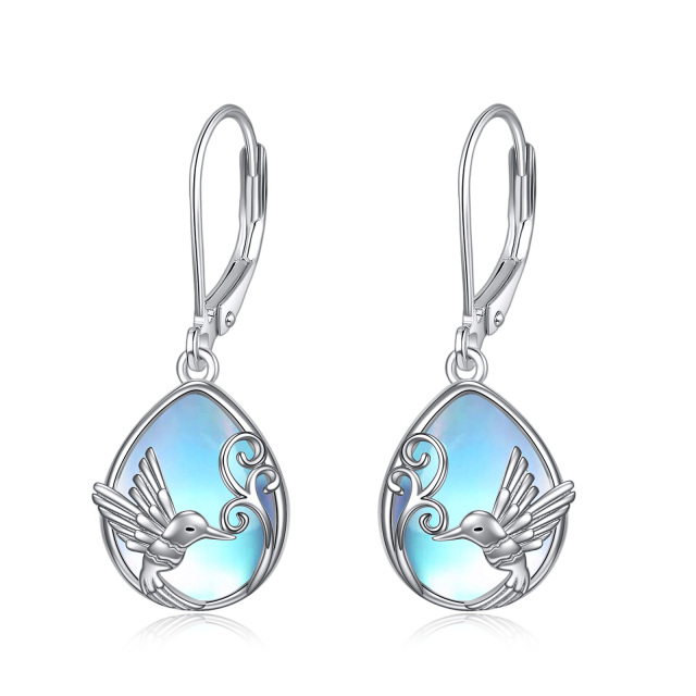 Boucles d'oreilles colibri en argent sterling pierre de lune colibri goutte boucles d'oreilles colibri bijoux cadeaux pour femmes filles-0