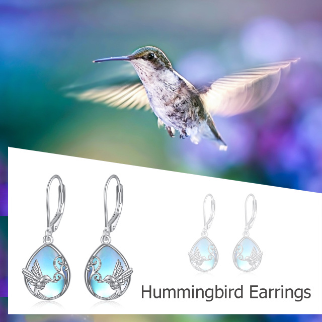 Hummingbird Earring Sterling Silver Moonstone Hummingbird Drop Dangle Earrings Hummingbird Jewelry Gifts for Women Girls-4