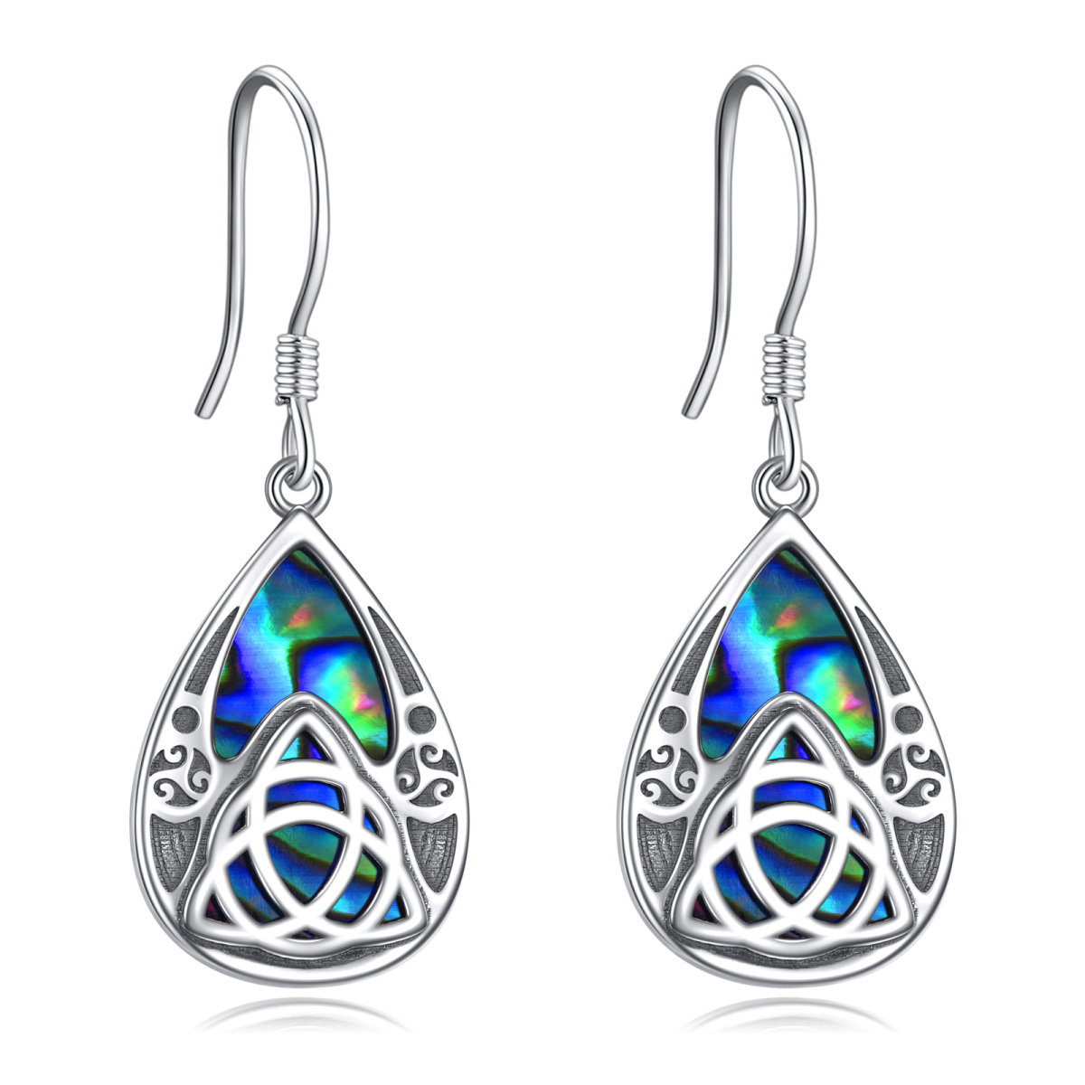 Boucles d'oreilles pendantes en argent sterling avec nœud celtique et coquillage abalone e-1