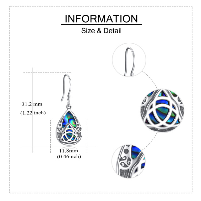Boucles d'oreilles pendantes en argent sterling avec nœud celtique et coquillage abalone e-4