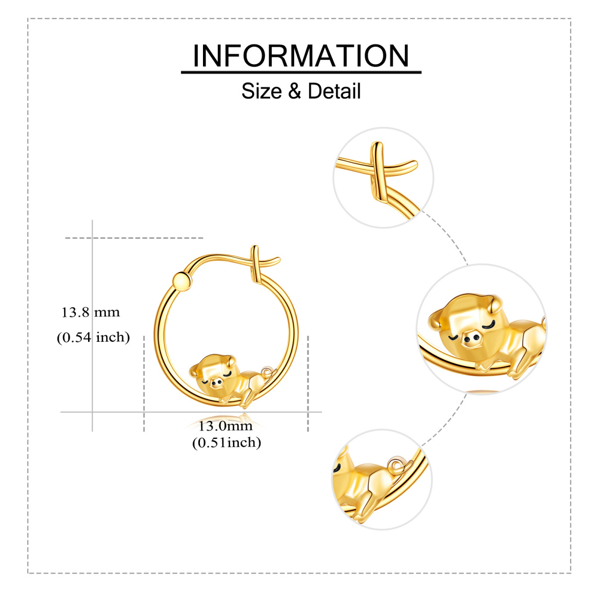 14K Gold Pig Hoop Earrings-5