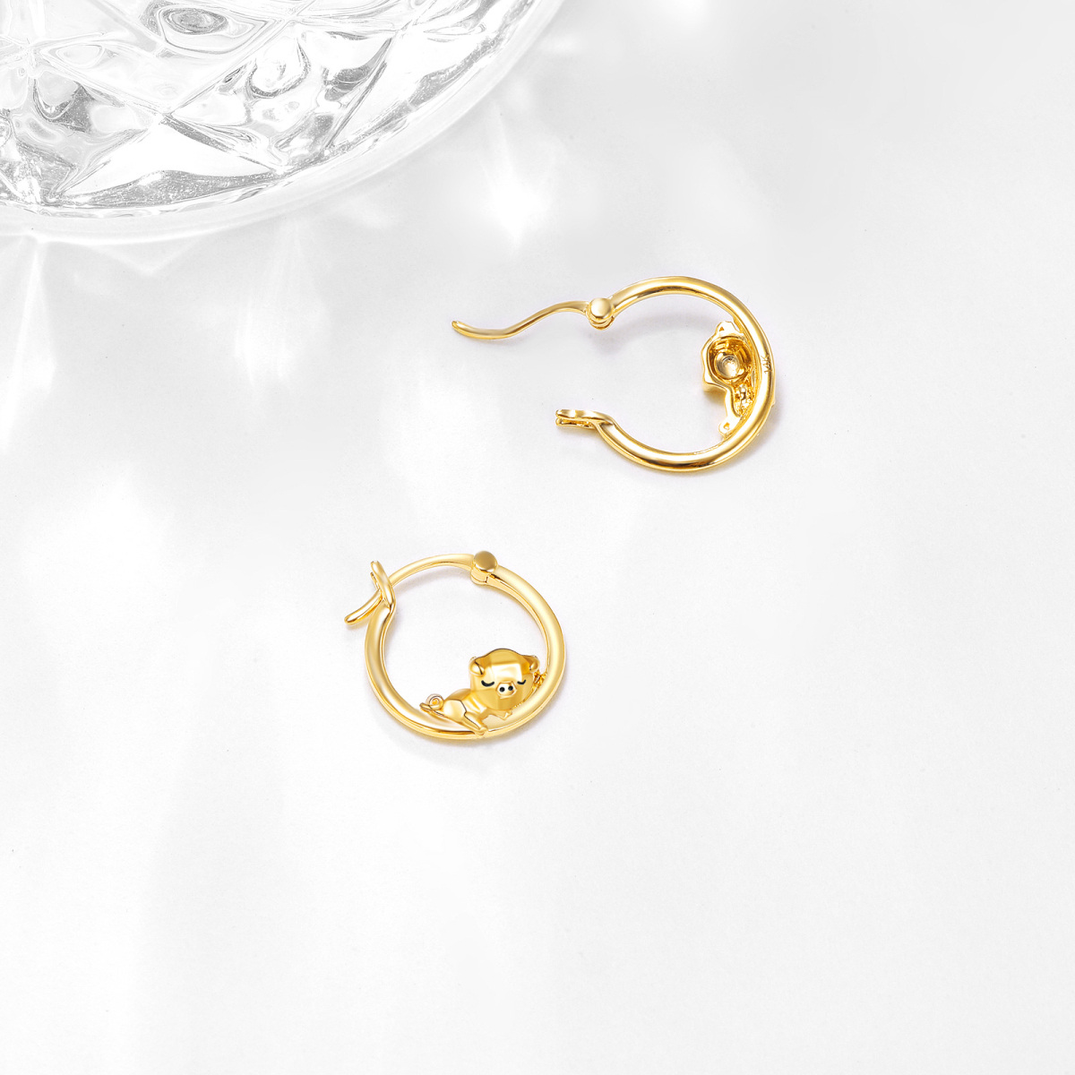 14K Gold Pig Hoop Earrings-4