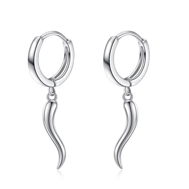 Sterling Silver Italian Horn Drop Earrings-4