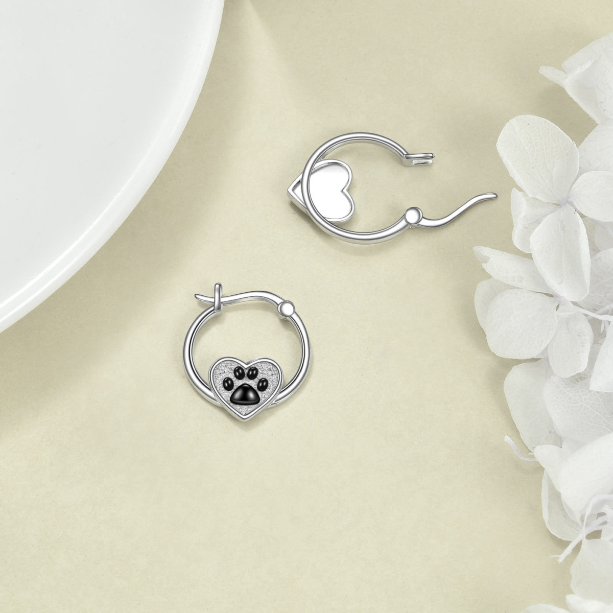 Sterling Silver Dog & Paw & Heart Hoop Earrings-4